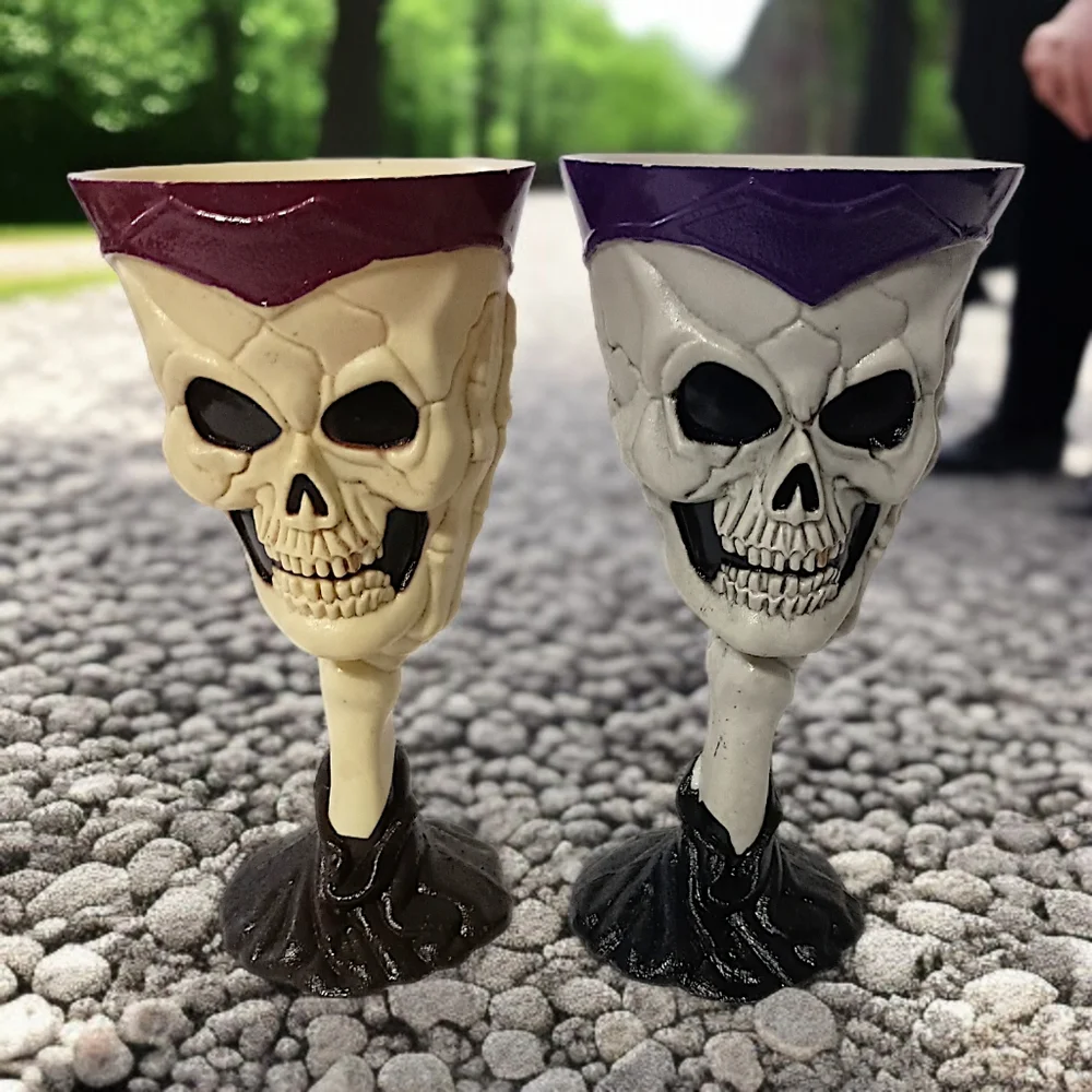 2‎ Easter Unlimited Skull Goblets Skeleton Wine Halloween Bones Cup Glasses Vtg